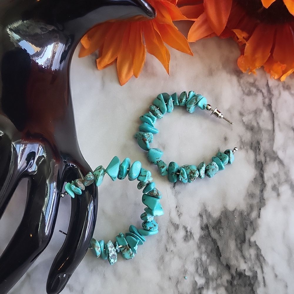 Turquoise Hoop Earrings Summer Beach Boho